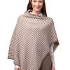 Inez poncho - hundtandsmönstrad poncho med dekorativa knappar naturvit/beige