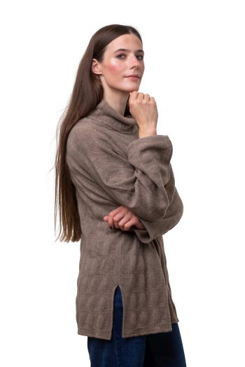 Tröja Lily poli- generös oversize tröja med mönsterstickning, beige